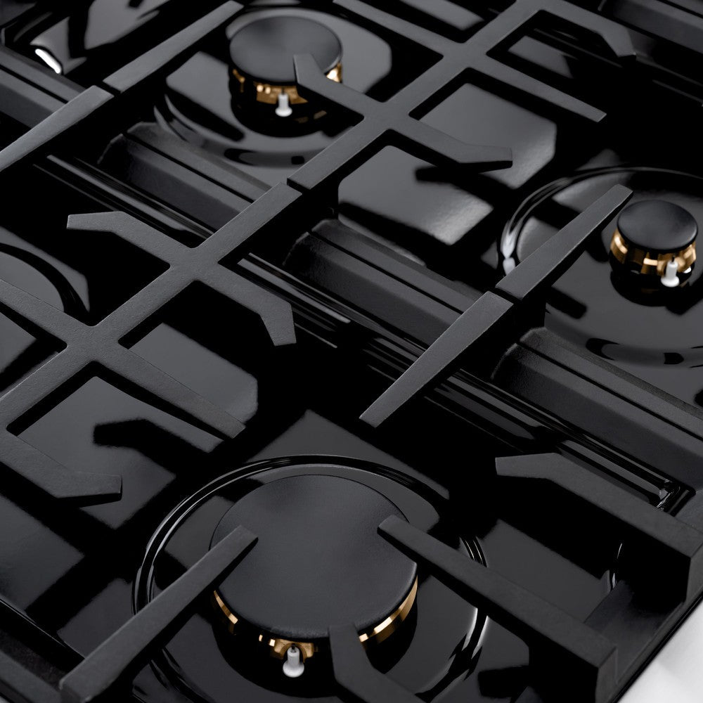 ZLINE 36 in. Gas Range 5.2 cu. ft. with 6 Brass Burners in Black Stainless Steel (CGRB-BR-36)