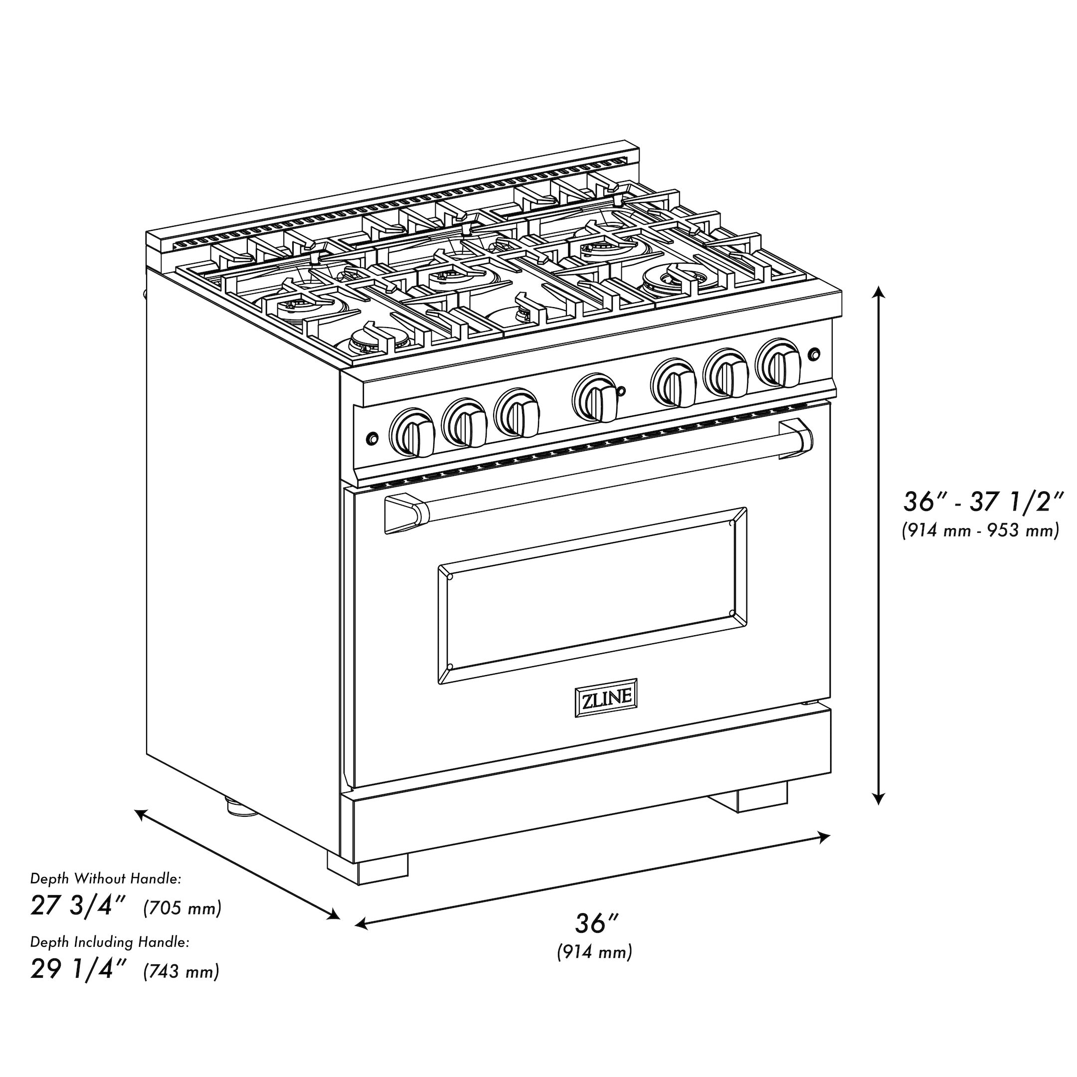 ZLINE 36 in. Gas Range 5.2 cu. ft. 6 Burners Stainless Steel with White Matte Door and Champagne Bronze Accents (CGRZ-WM-36-CB)