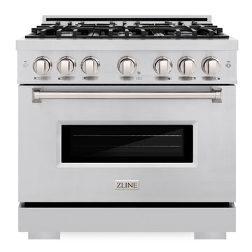 ZLINE 36 in. Dual Fuel Range 5.2 cu. ft. Stainless Steel 6 Gas Burners Electric Convection Oven, MODEL CDR36