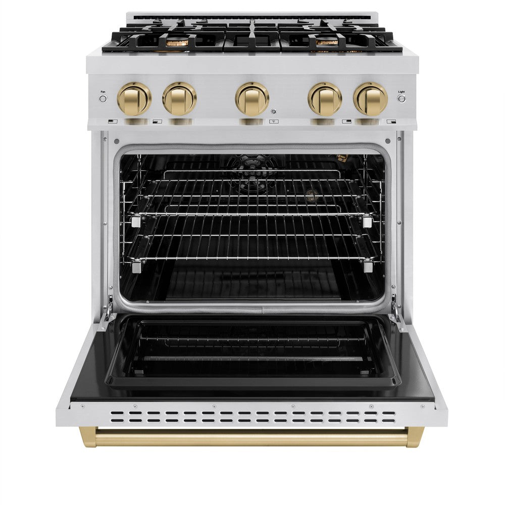 ZLINE 30 in. Gas Range 4.2 cu. ft. 4 Burners Stainless Steel with Champagne Bronze Accents (CGRZ-30-CB)
