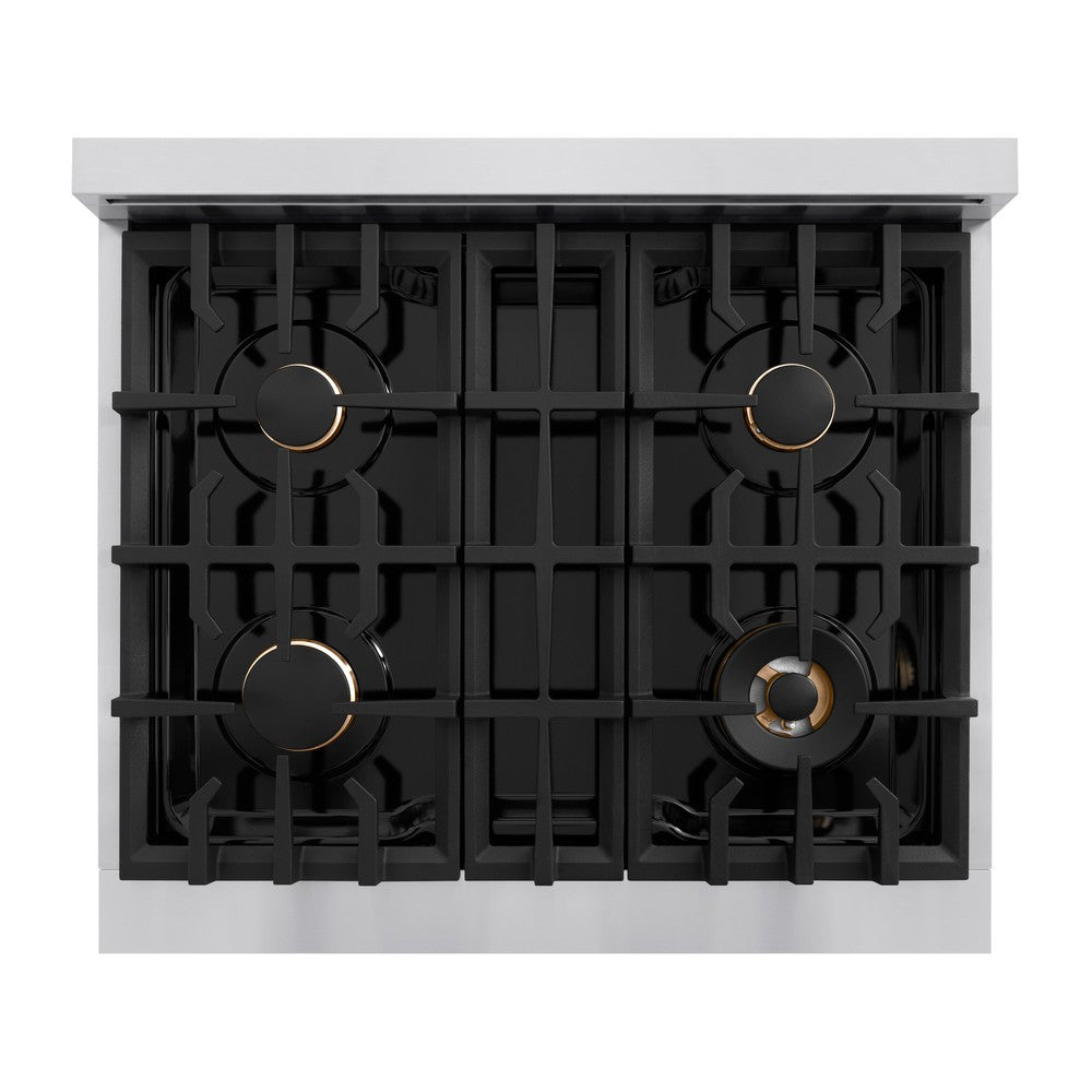 ZLINE 30 in. Gas Range 4.2 cu. ft. 4 Burners Stainless Steel with Champagne Bronze Accents (CGRZ-30-CB)