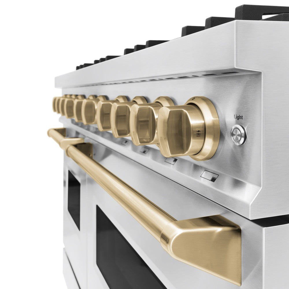 ZLINE 48 in. Gas Range Double Oven 6.7 cu. ft. 8 Burners Stainless Steel with Champagne Bronze Accents (CGRZ-48-CB)