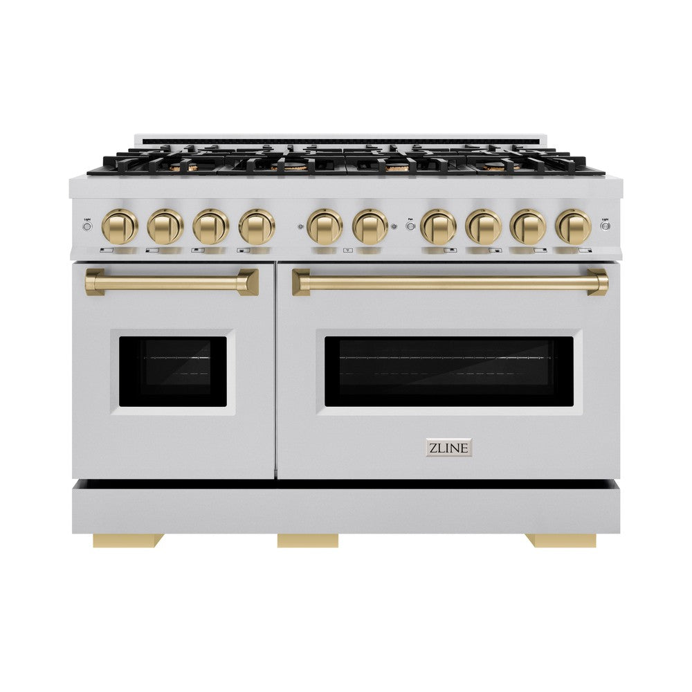 ZLINE 48 in. Gas Range Double Oven 6.7 cu. ft. 8 Burners Stainless Steel with Champagne Bronze Accents (CGRZ-48-CB)