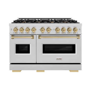 ZLINE 48 in. Gas Range Double Oven 6.7 cu. ft. 8 Burners Stainless Steel with Champagne Bronze Accents (CGRZ-48-CB)