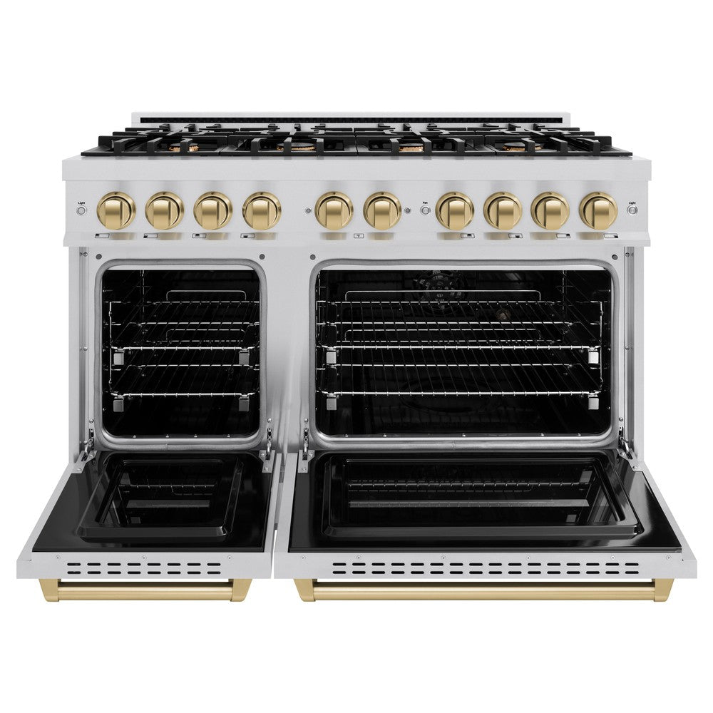 ZLINE 48 in. Gas Range Double Oven 6.7 cu. ft. 8 Burners Stainless Steel with Champagne Bronze Accents (CGRZ-48-CB)