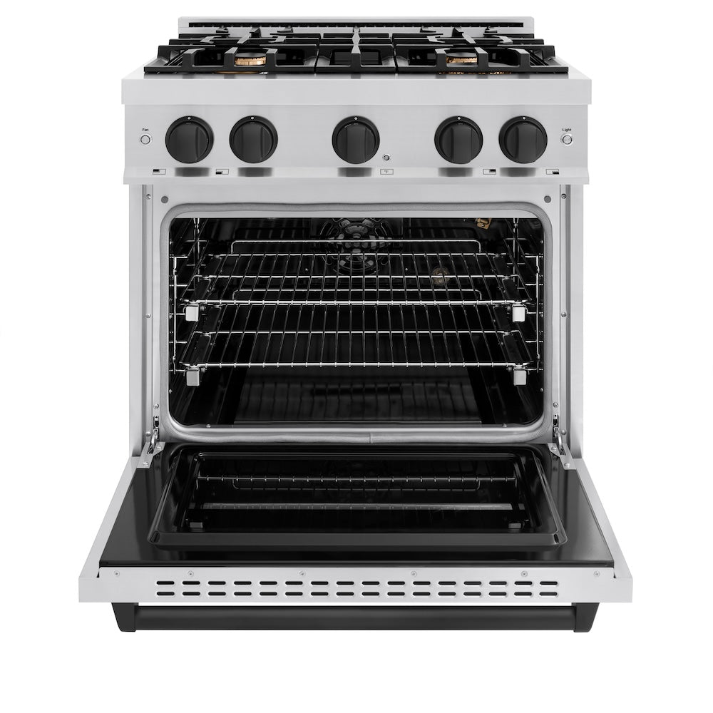ZLINE 30 in. Gas Range 4.2 cu. ft. 4 Burner Stainless Steel with Matte Black Accents (CGRZ-30-MB)