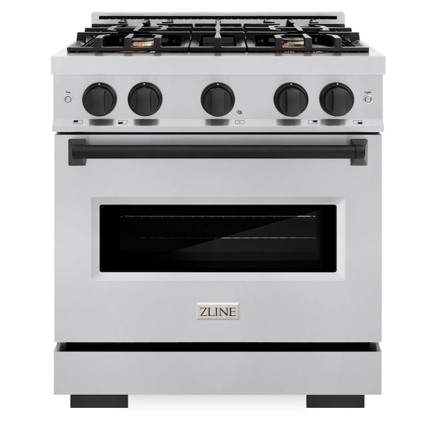ZLINE 30 in. Gas Range 4.2 cu. ft. 4 Burner Stainless Steel with Matte Black Accents (CGRZ-30-MB)