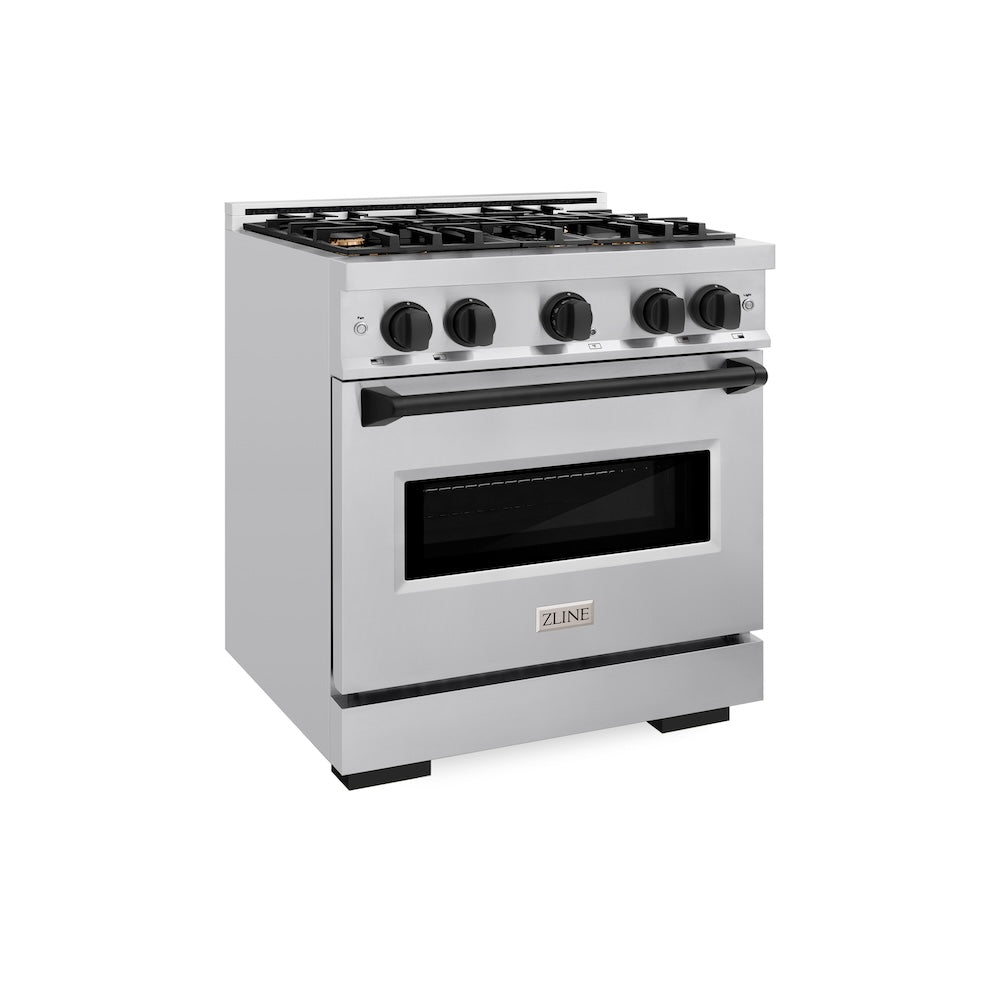 ZLINE 30 in. Gas Range 4.2 cu. ft. 4 Burner Stainless Steel with Matte Black Accents (CGRZ-30-MB)