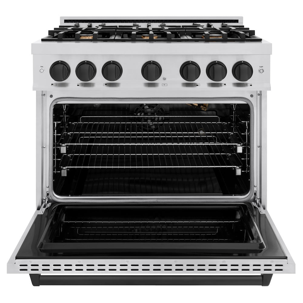 ZLINE 36 in. Gas Range 5.2 cu. ft. 6 Burners Stainless Steel with Matte Black Accents, MODEL CGRZ-36-MB