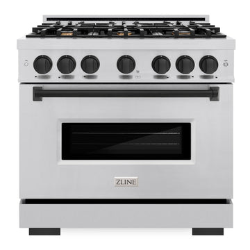 ZLINE 36 in. Gas Range 5.2 cu. ft. 6 Burners Stainless Steel with Matte Black Accents, MODEL CGRZ-36-MB