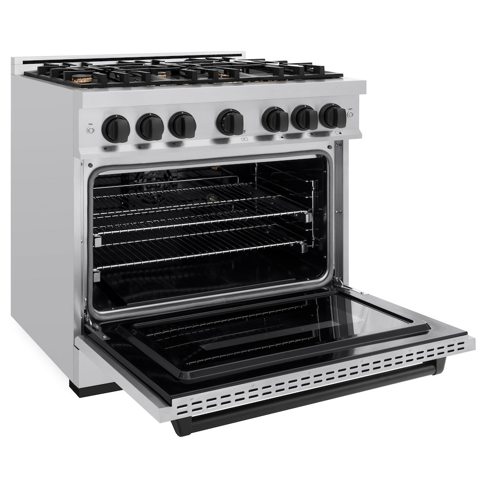 ZLINE 36 in. Gas Range 5.2 cu. ft. 6 Burners Stainless Steel with Matte Black Accents, MODEL CGRZ-36-MB