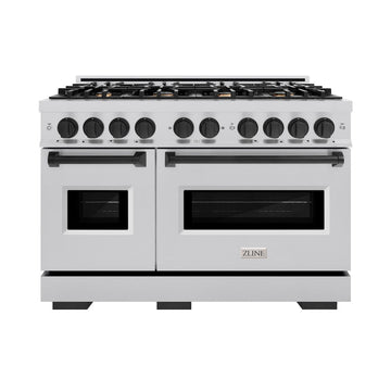 ZLINE 48 in. Gas Range Double Oven 6.7 cu. ft. 8 Burner Stainless Steel with Matte Black Accents (CGRZ-48-MB)