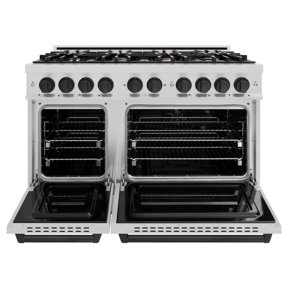 ZLINE 48 in. Gas Range Double Oven 6.7 cu. ft. 8 Burner Stainless Steel with Matte Black Accents (CGRZ-48-MB)