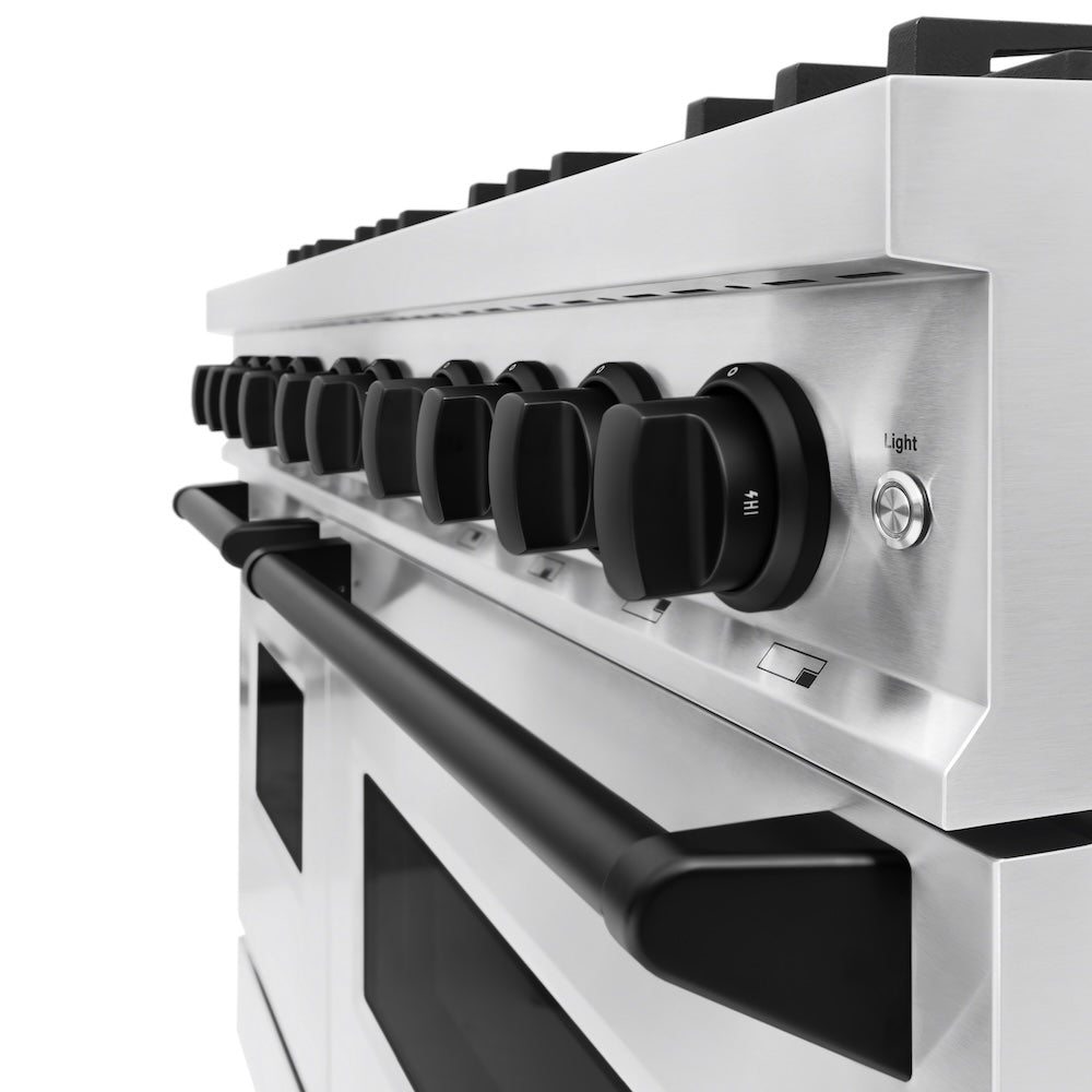ZLINE 48 in. Gas Range Double Oven 6.7 cu. ft. 8 Burner Stainless Steel with Matte Black Accents (CGRZ-48-MB)