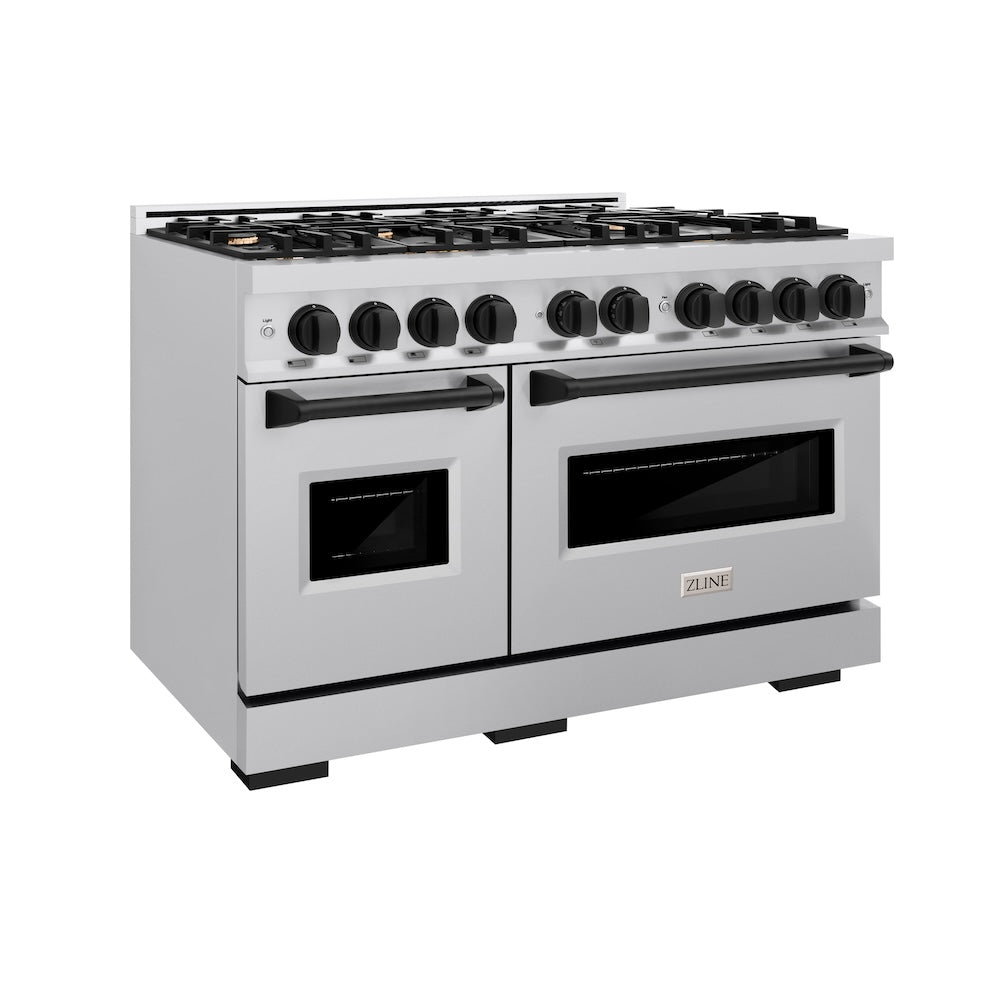 ZLINE 48 in. Gas Range Double Oven 6.7 cu. ft. 8 Burner Stainless Steel with Matte Black Accents (CGRZ-48-MB)