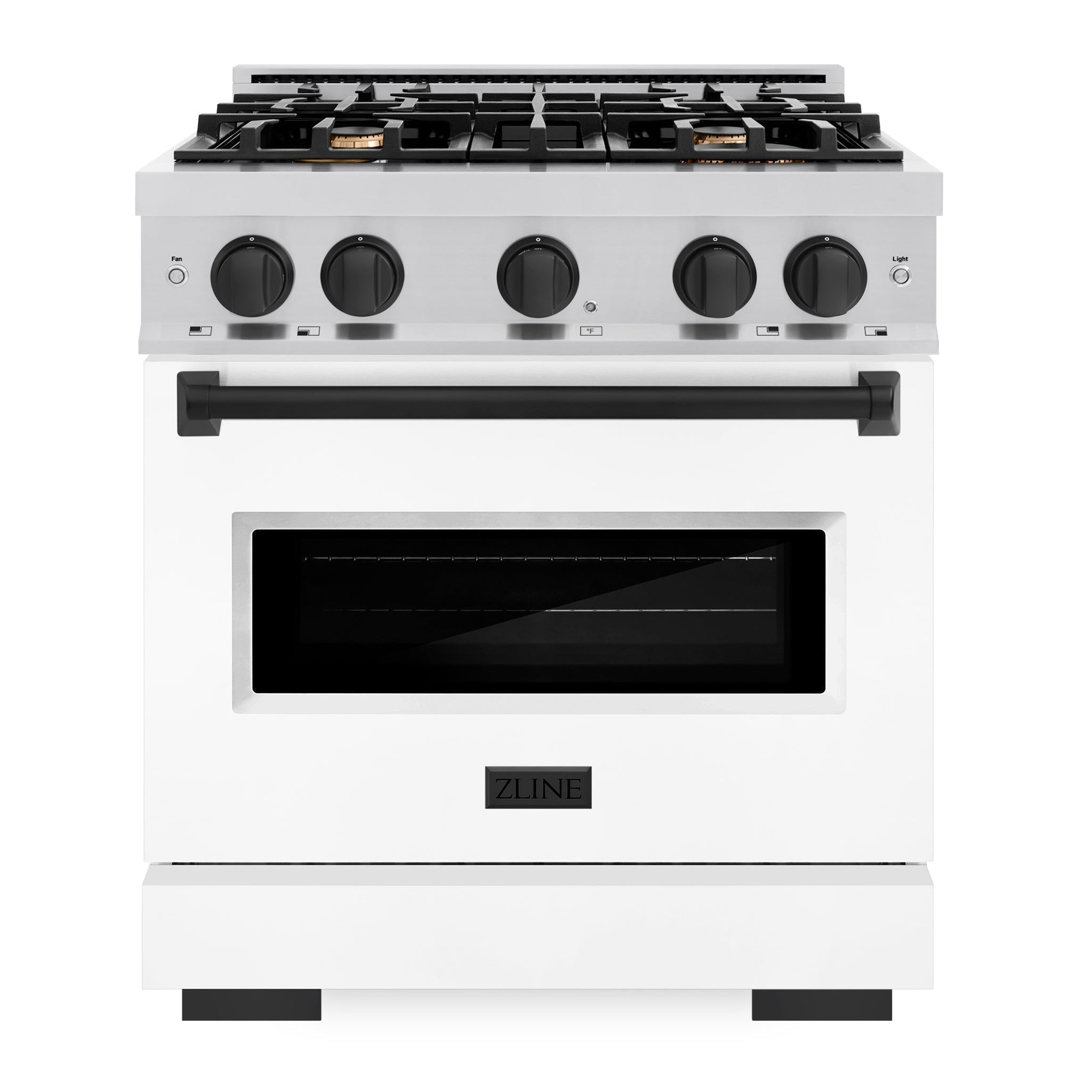 ZLINE Autograph Edition 30 in. 4.2 cu. ft. Classic Gas Range with 4 Burners, Stainless Steel with White Matte Door and Matte Black Accents (CGRZ-WM-30-MB)
