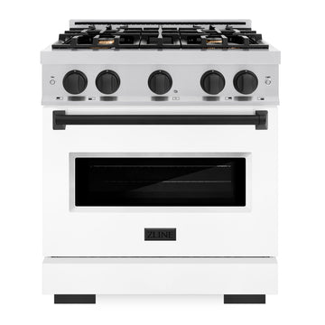 ZLINE Autograph Edition 30 in. 4.2 cu. ft. Classic Gas Range with 4 Burners, Stainless Steel with White Matte Door and Matte Black Accents (CGRZ-WM-30-MB)