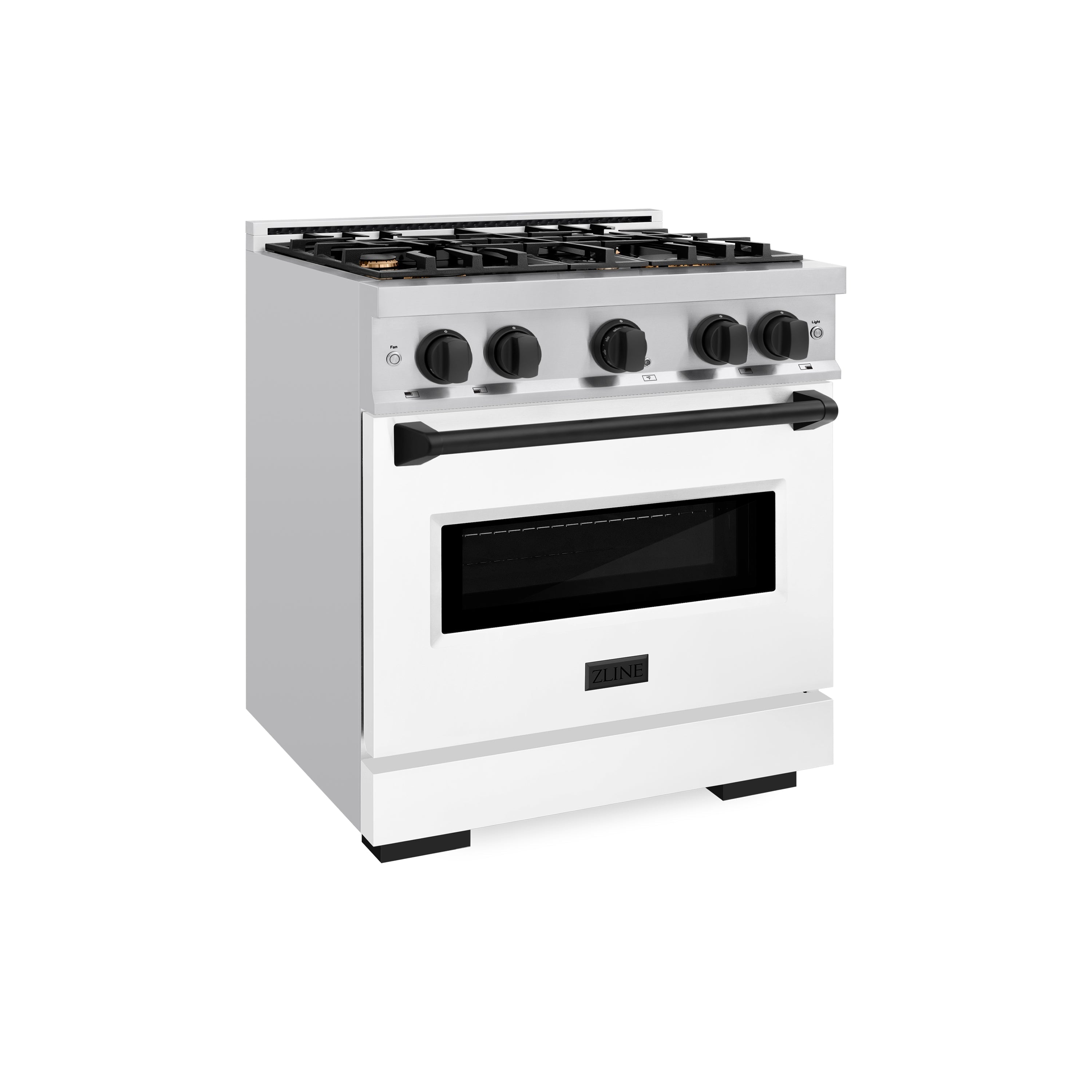 ZLINE Autograph Edition 30 in. 4.2 cu. ft. Classic Gas Range with 4 Burners, Stainless Steel with White Matte Door and Matte Black Accents (CGRZ-WM-30-MB)