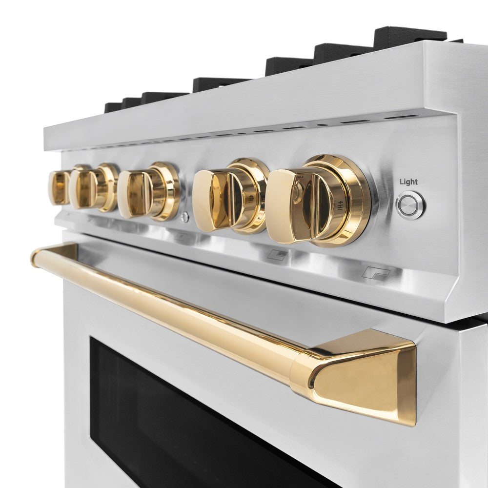 ZLINE 30 in. Gas Range 4.2 cu. ft. 4 Burner Stainless Steel with Polished Gold Accents (CGRZ-30-G)