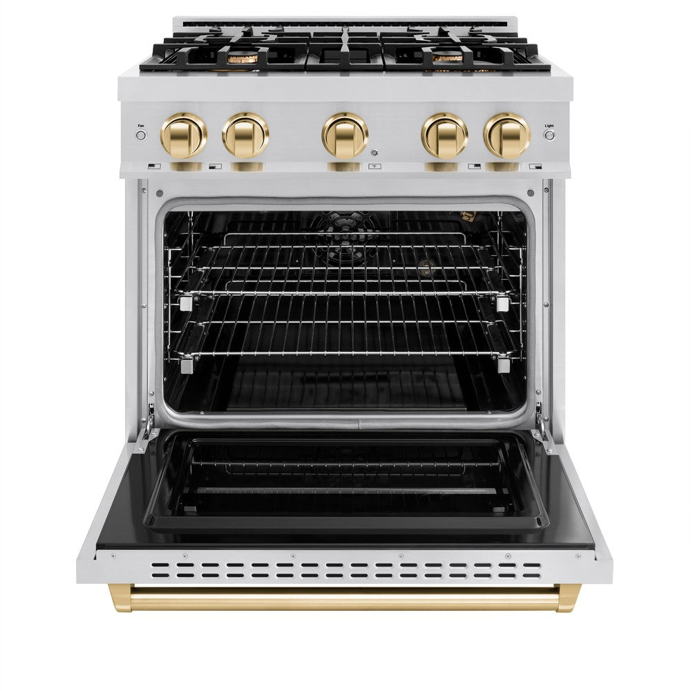 ZLINE 30 in. Gas Range 4.2 cu. ft. 4 Burner Stainless Steel with Polished Gold Accents (CGRZ-30-G)