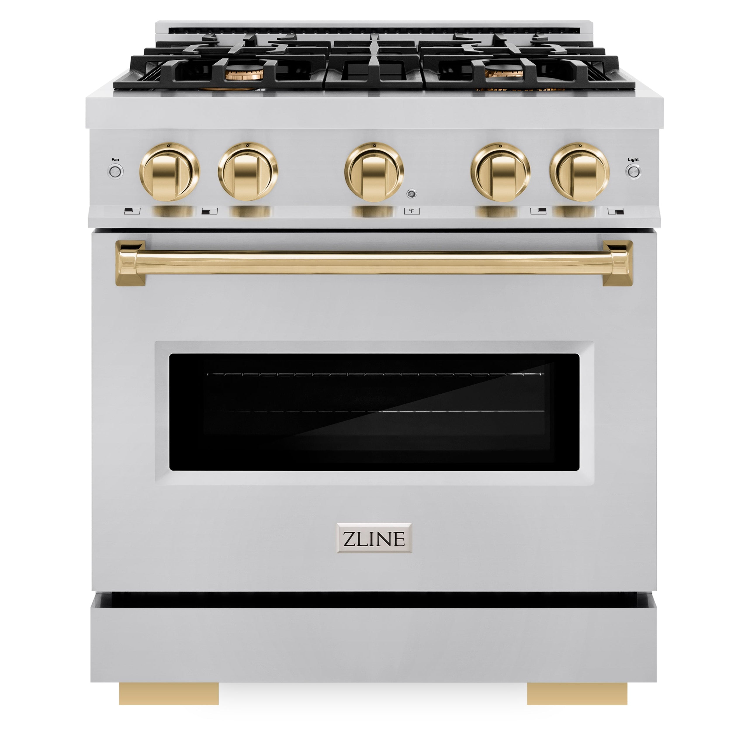 ZLINE 30 in. Gas Range 4.2 cu. ft. 4 Burner Stainless Steel with Polished Gold Accents (CGRZ-30-G)