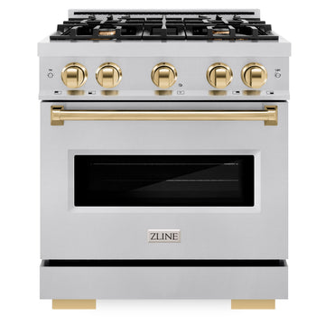 ZLINE 30 in. Gas Range 4.2 cu. ft. 4 Burner Stainless Steel with Polished Gold Accents (CGRZ-30-G)