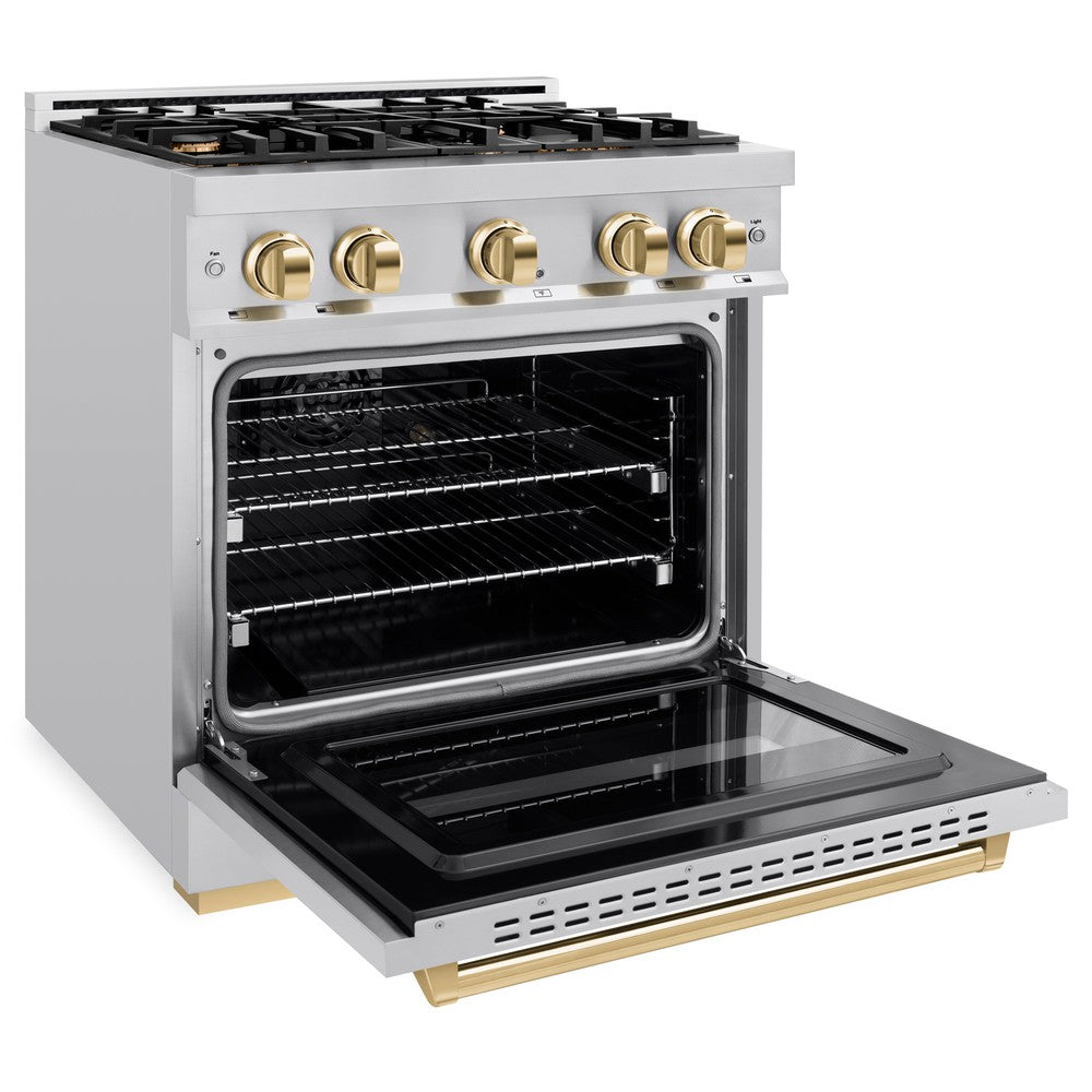 ZLINE 30 in. Gas Range 4.2 cu. ft. 4 Burner Stainless Steel with Polished Gold Accents (CGRZ-30-G)