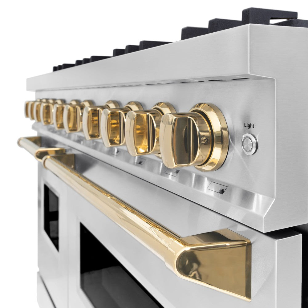 ZLINE 48 in. Gas Range Double Oven 6.7 cu. ft. 8 Burners Stainless Steel with Polished Gold Accents (CGRZ-48-G)