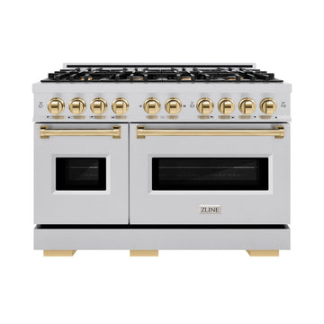 ZLINE 48 in. Gas Range Double Oven 6.7 cu. ft. 8 Burners Stainless Steel with Polished Gold Accents (CGRZ-48-G)
