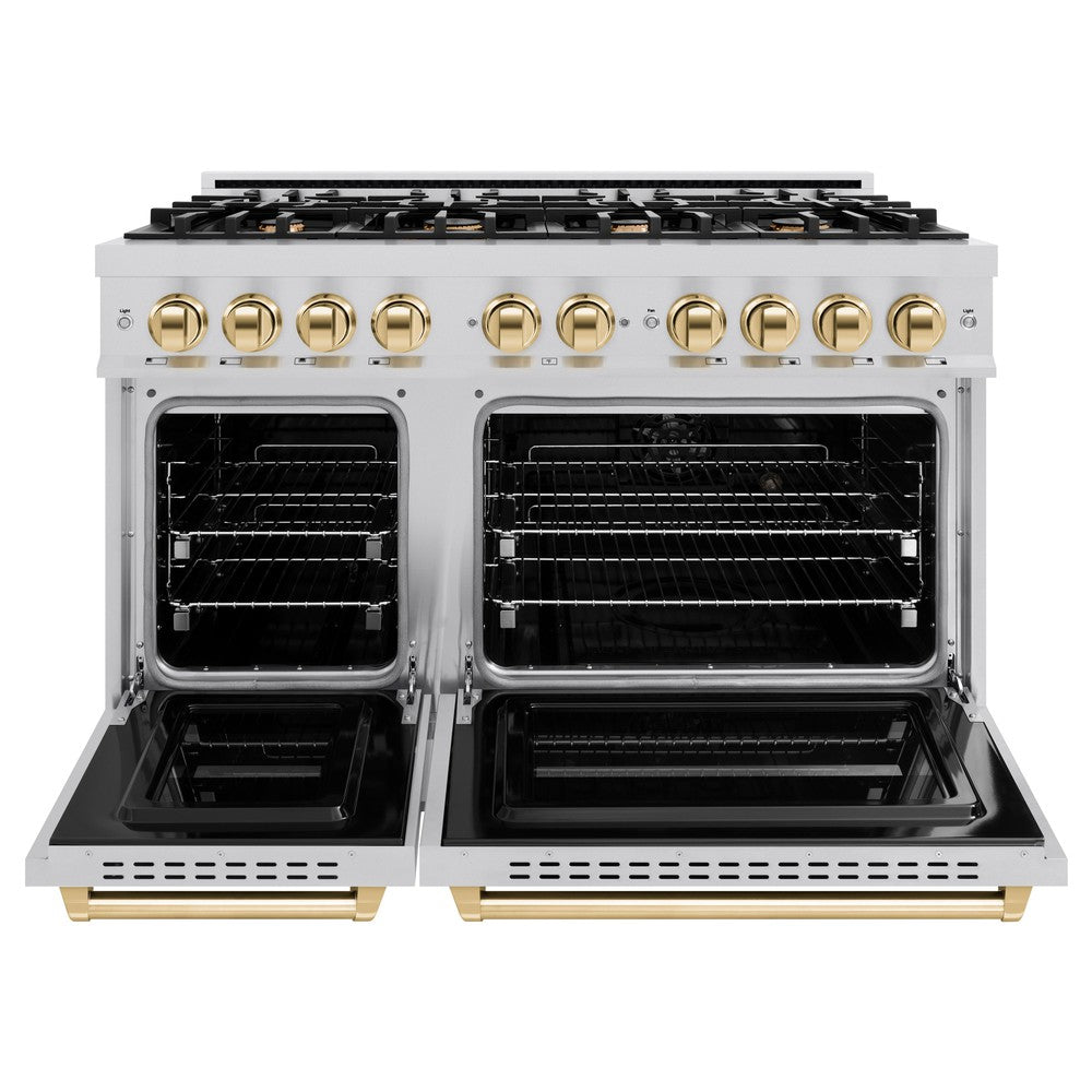 ZLINE 48 in. Gas Range Double Oven 6.7 cu. ft. 8 Burners Stainless Steel with Polished Gold Accents (CGRZ-48-G)
