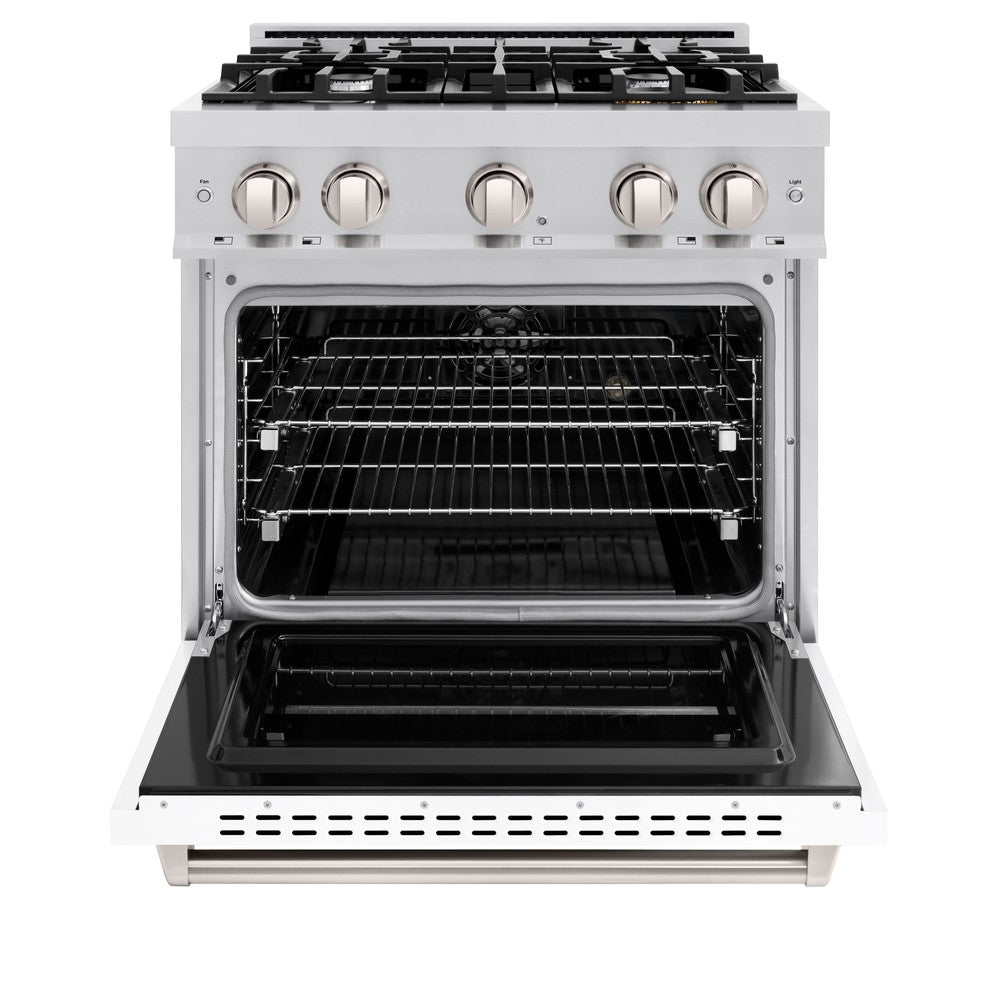 ZLINE 30 in. Classic Dual Fuel Range with 4 Gas Burners and Electric Convection Oven, 4.2 cu. ft., Stainless Steel with White Matte Door (CDR-WM-30)