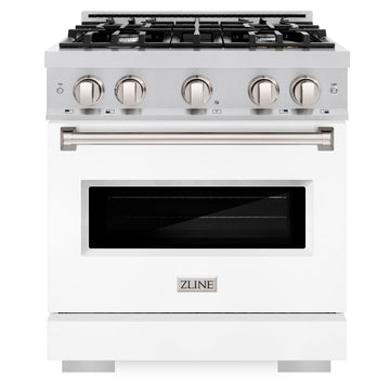 ZLINE 30 in. Classic Dual Fuel Range with 4 Gas Burners and Electric Convection Oven, 4.2 cu. ft., Stainless Steel with White Matte Door (CDR-WM-30)