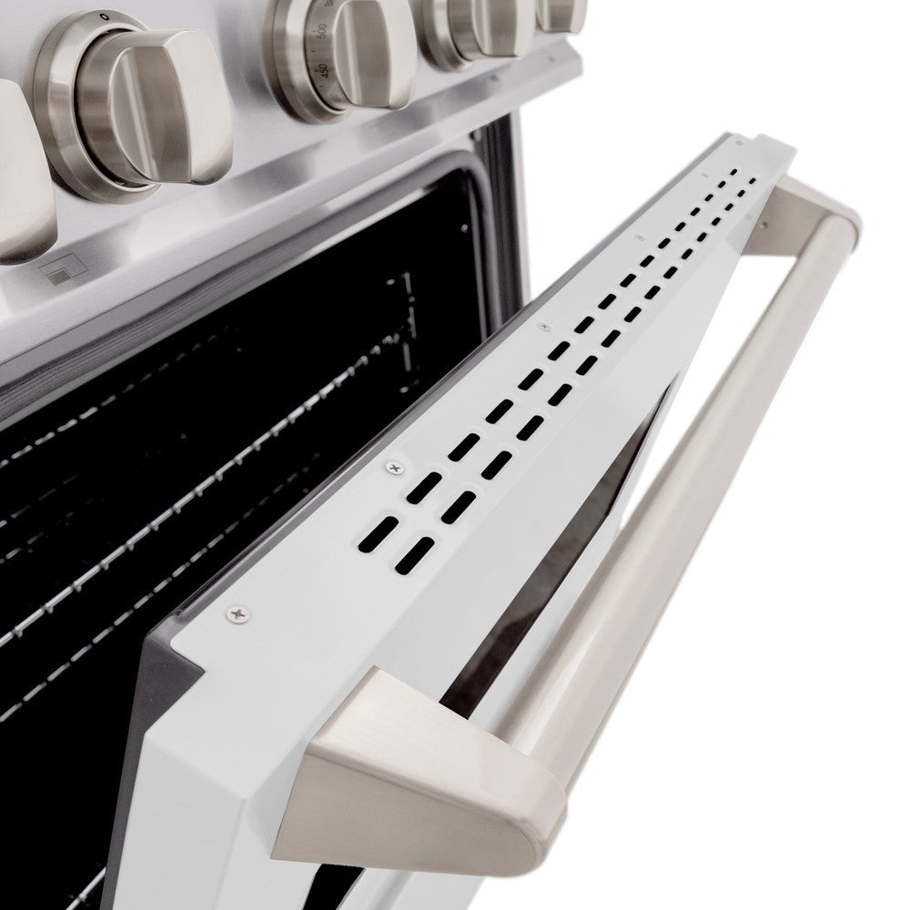 ZLINE 30 in. Gas Range 4.2 cu. ft. 4 Burner Cooktop Convection Oven Stainless Steel with White Matte Door, MODEL CGR-WM-30