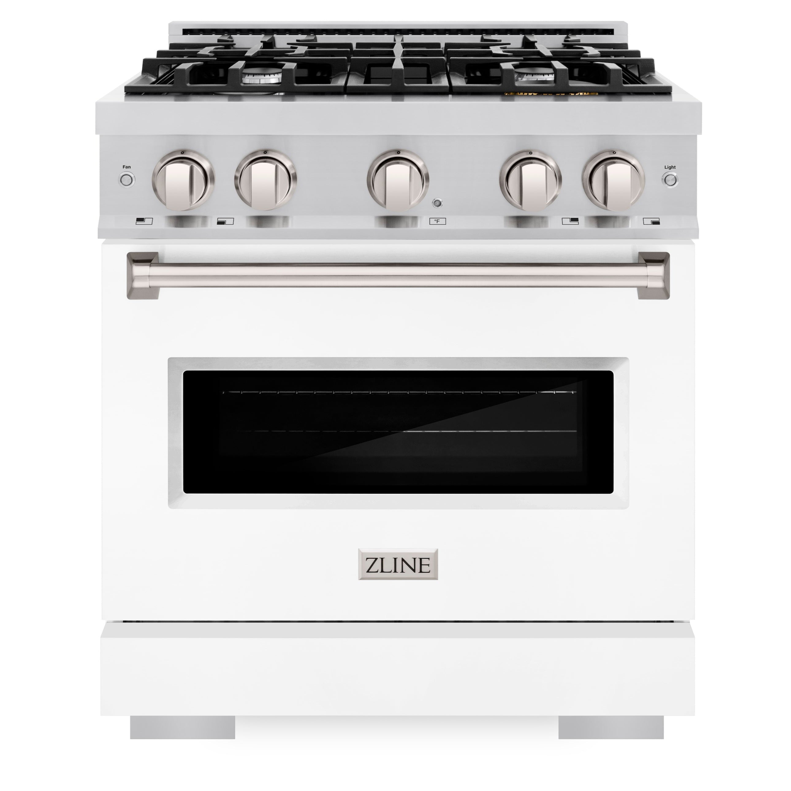 ZLINE 30 in. Gas Range 4.2 cu. ft. 4 Burner Cooktop Convection Oven Stainless Steel with White Matte Door, MODEL CGR-WM-30