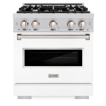 ZLINE 30 in. Gas Range 4.2 cu. ft. 4 Burner Cooktop Convection Oven Stainless Steel with White Matte Door, MODEL CGR-WM-30