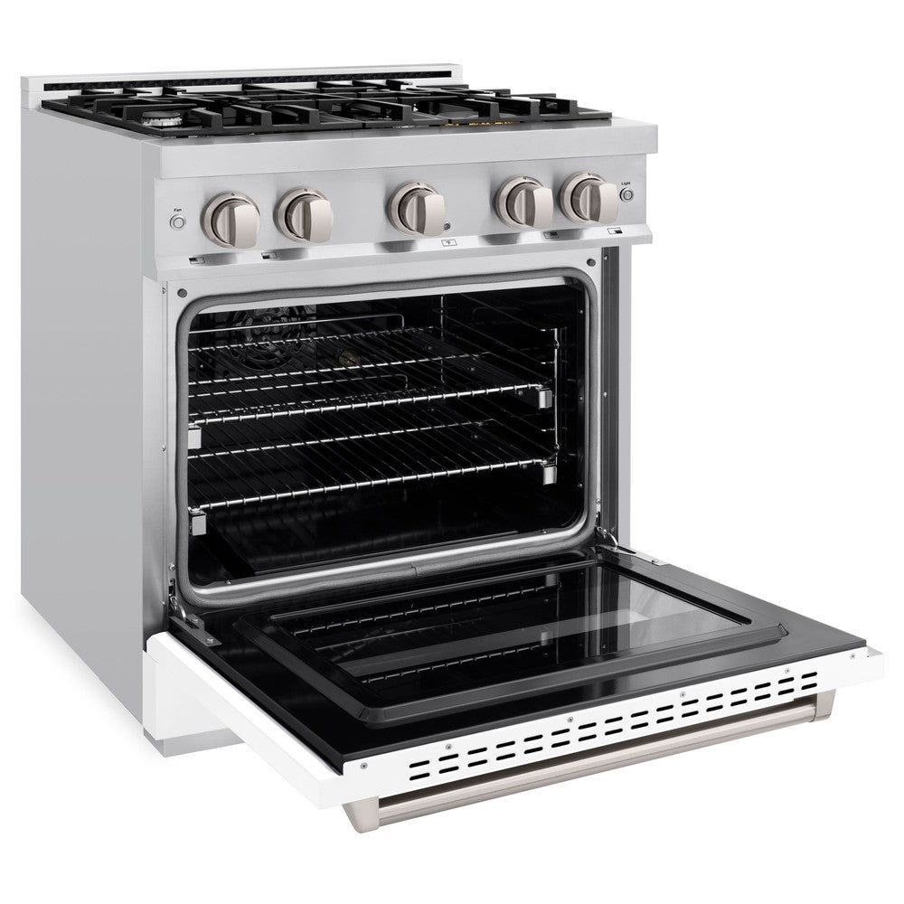 ZLINE 30 in. Gas Range 4.2 cu. ft. 4 Burner Cooktop Convection Oven Stainless Steel with White Matte Door, MODEL CGR-WM-30