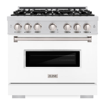 ZLINE 36 in. Classic Gas Range with 6 Burners, 5.2 cu. ft. Oven Capacity, Stainless Steel with White Matte Door (CGR-WM-36)