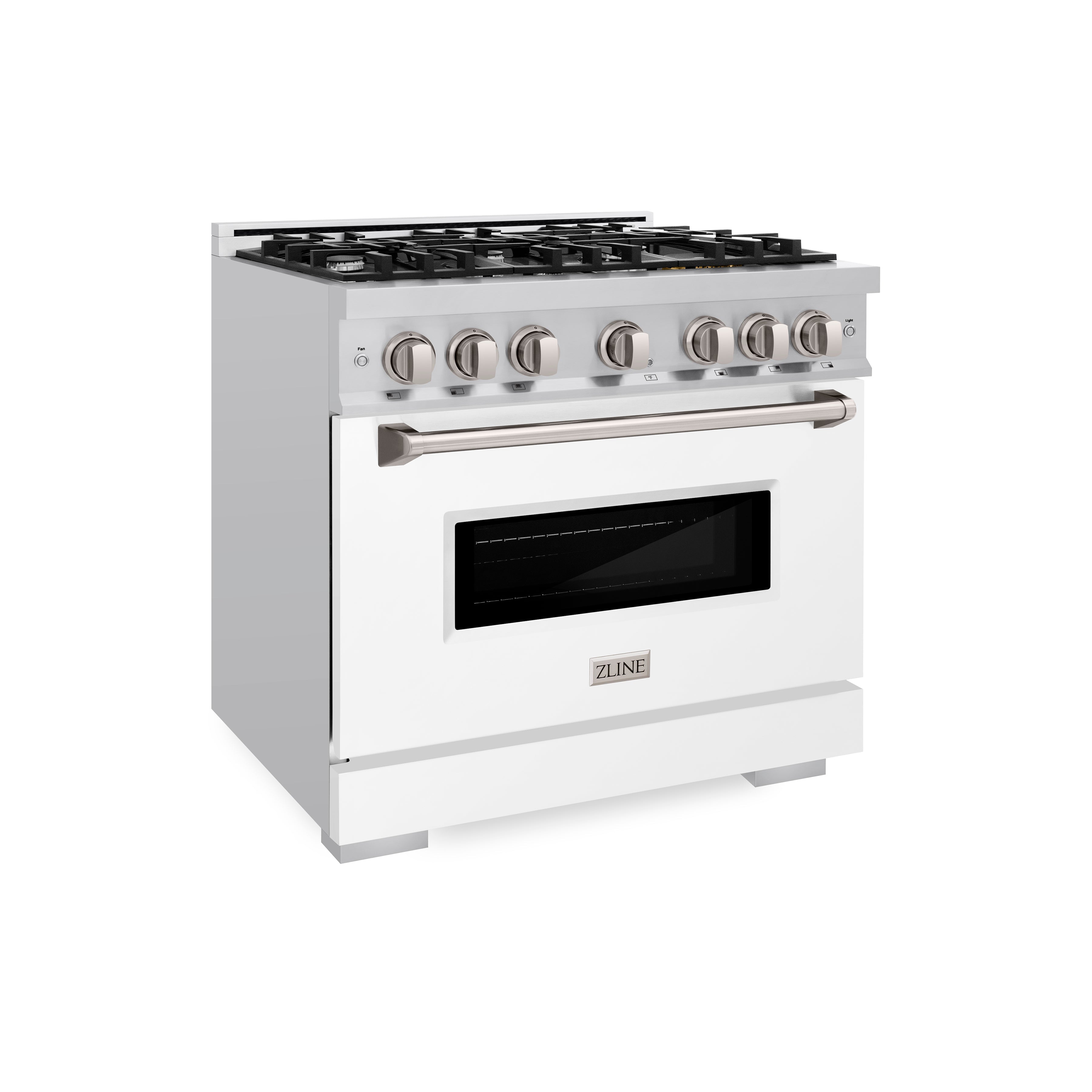 ZLINE 36 in. Classic Gas Range with 6 Burners, 5.2 cu. ft. Oven Capacity, Stainless Steel with White Matte Door (CGR-WM-36)