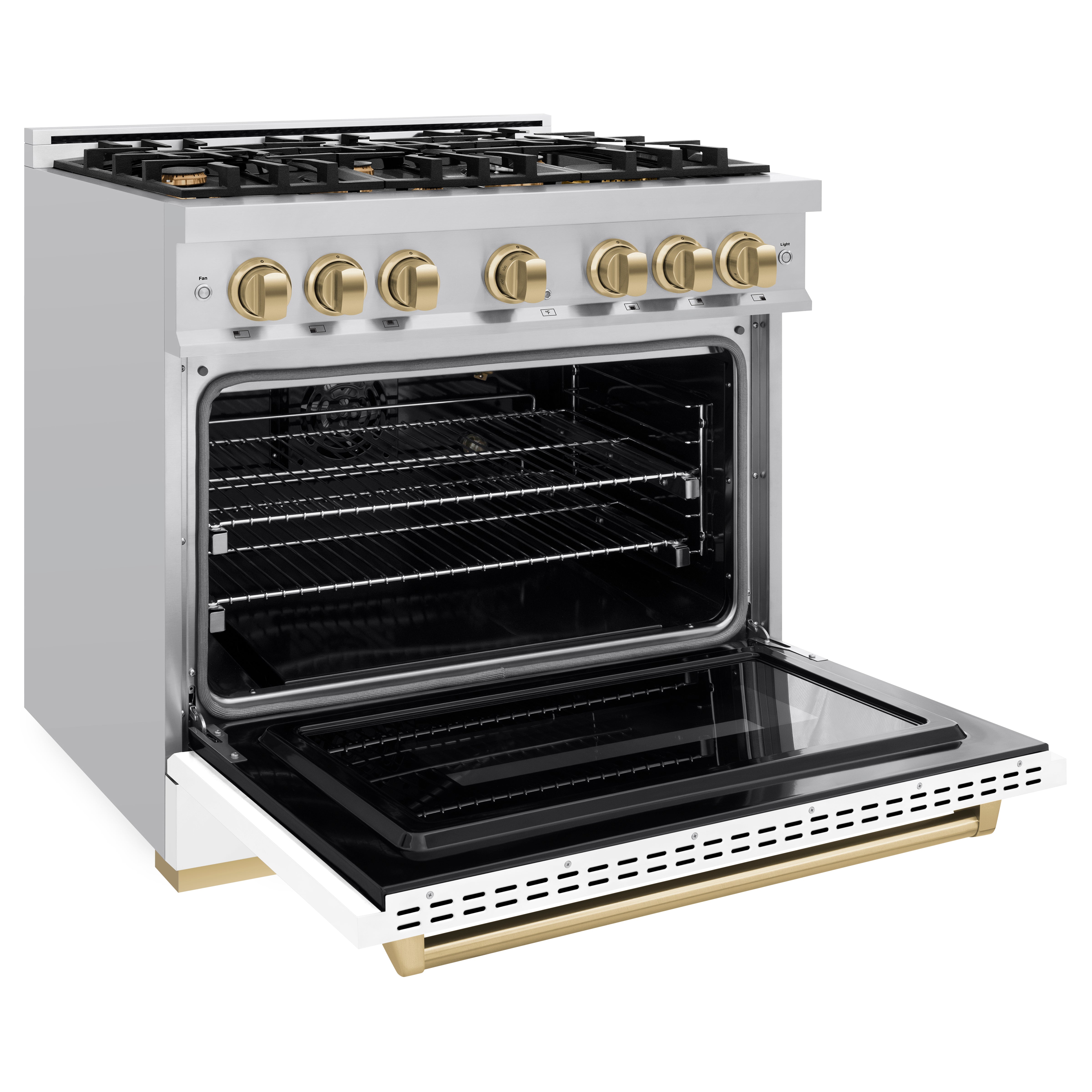 ZLINE 36 in. Gas Range 5.2 cu. ft. 6 Burners Stainless Steel with White Matte Door and Champagne Bronze Accents (CGRZ-WM-36-CB)