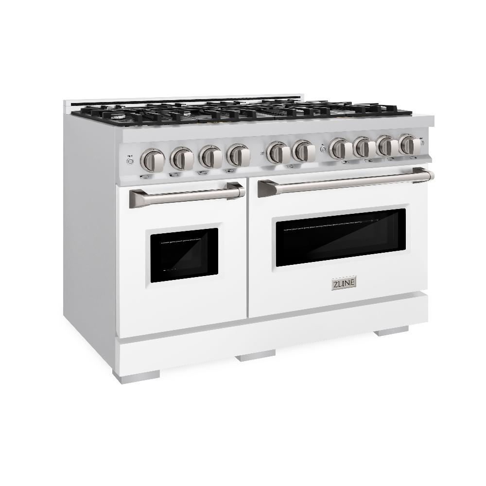 ZLINE 48 in. 6.7 cu. ft. Classic Double Oven Gas Range with 8 Burners, Stainless Steel with White Matte Doors (CGR-WM-48)