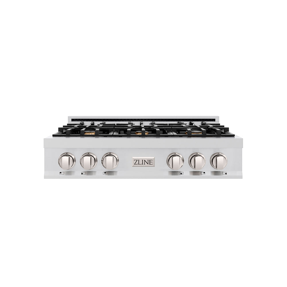 ZLINE 36" Rangetop in Stainless Steel with 6 Gas Brass Burners and Griddle, RT-BR-GR-36