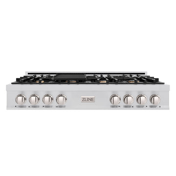 ZLINE 48" Rangetop in Stainless Steel with 7 Gas Brass Burners and Griddle, RT-BR-GR-48