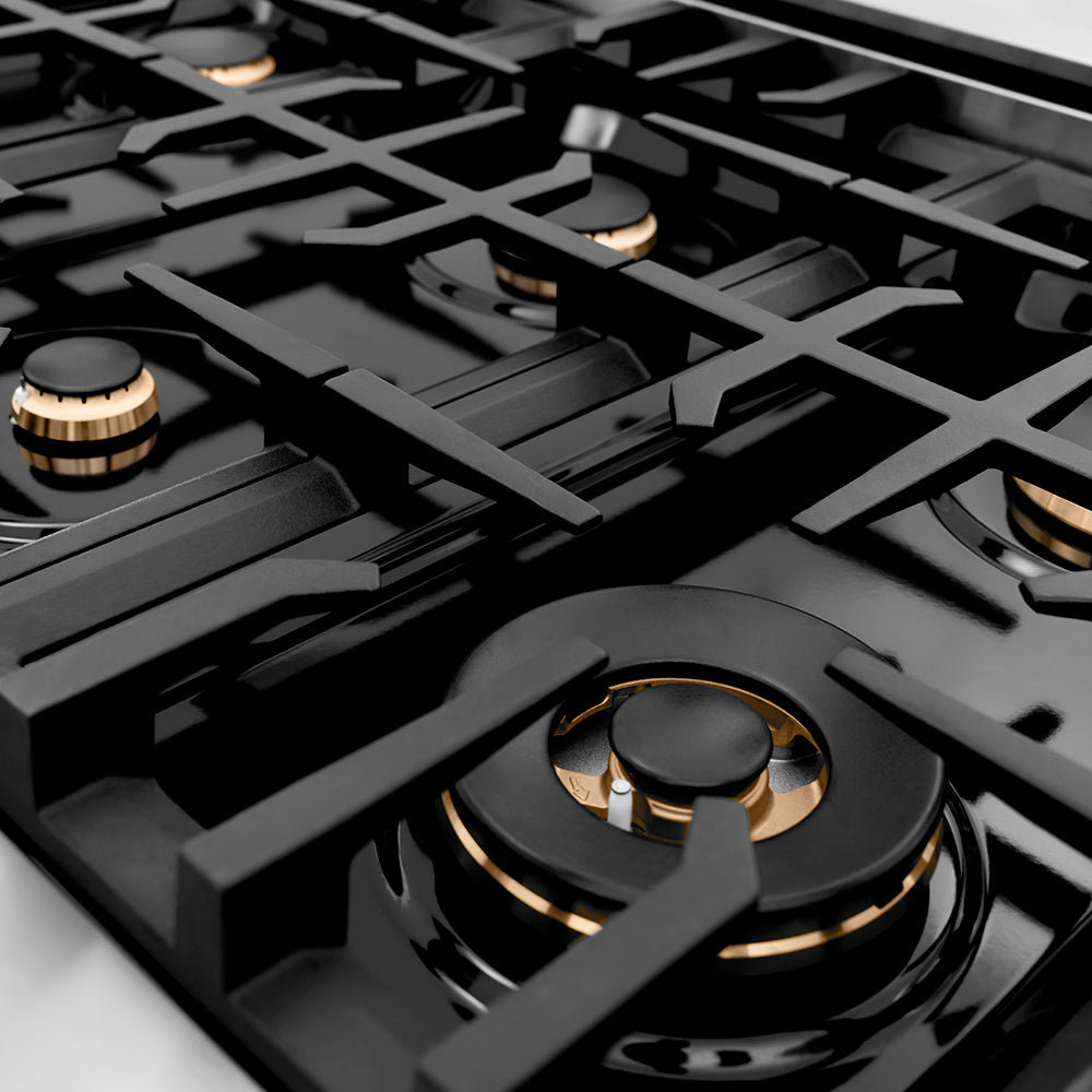 ZLINE Autograph Edition 36 Inch Porcelain Rangetop with 6 Gas Burners in Stainless Steel and Champagne Bronze Accents, RTZ-36-CB