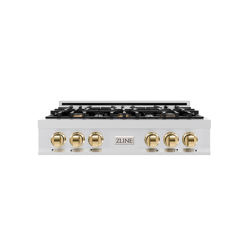 ZLINE Autograph Edition 36 in. Gas Rangetop in Stainless Steel and Gold Accents, RTZ-36-G
