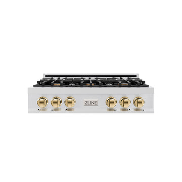 ZLINE Autograph Edition 36 in. Gas Rangetop in Stainless Steel and Gold Accents, RTZ-36-G
