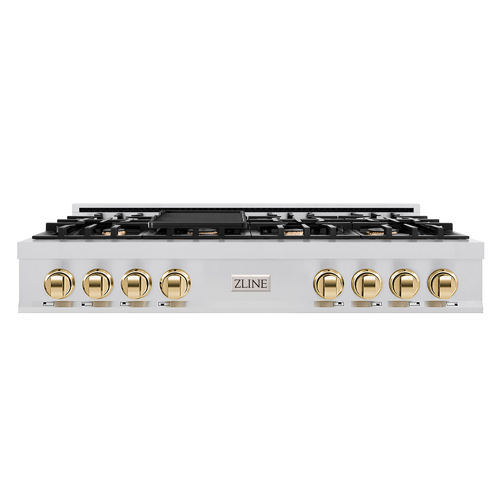ZLINE Autograph Edition 48 in. Gas Rangetop in Stainless Steel and Gold Accents, RTZ-48-G