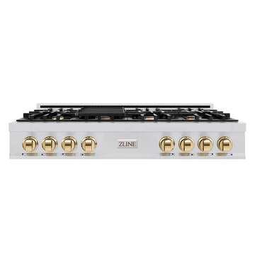 ZLINE Autograph Edition 48 in. Gas Rangetop in Stainless Steel and Gold Accents, RTZ-48-G