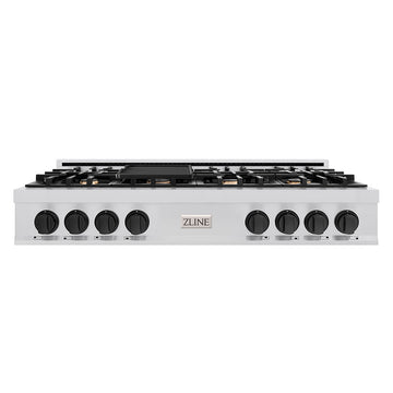 ZLINE Autograph Edition 48 in. Porcelain Rangetop with 7 Gas Burners in Stainless Steel and Matte Black Accents, RTZ-48-MB