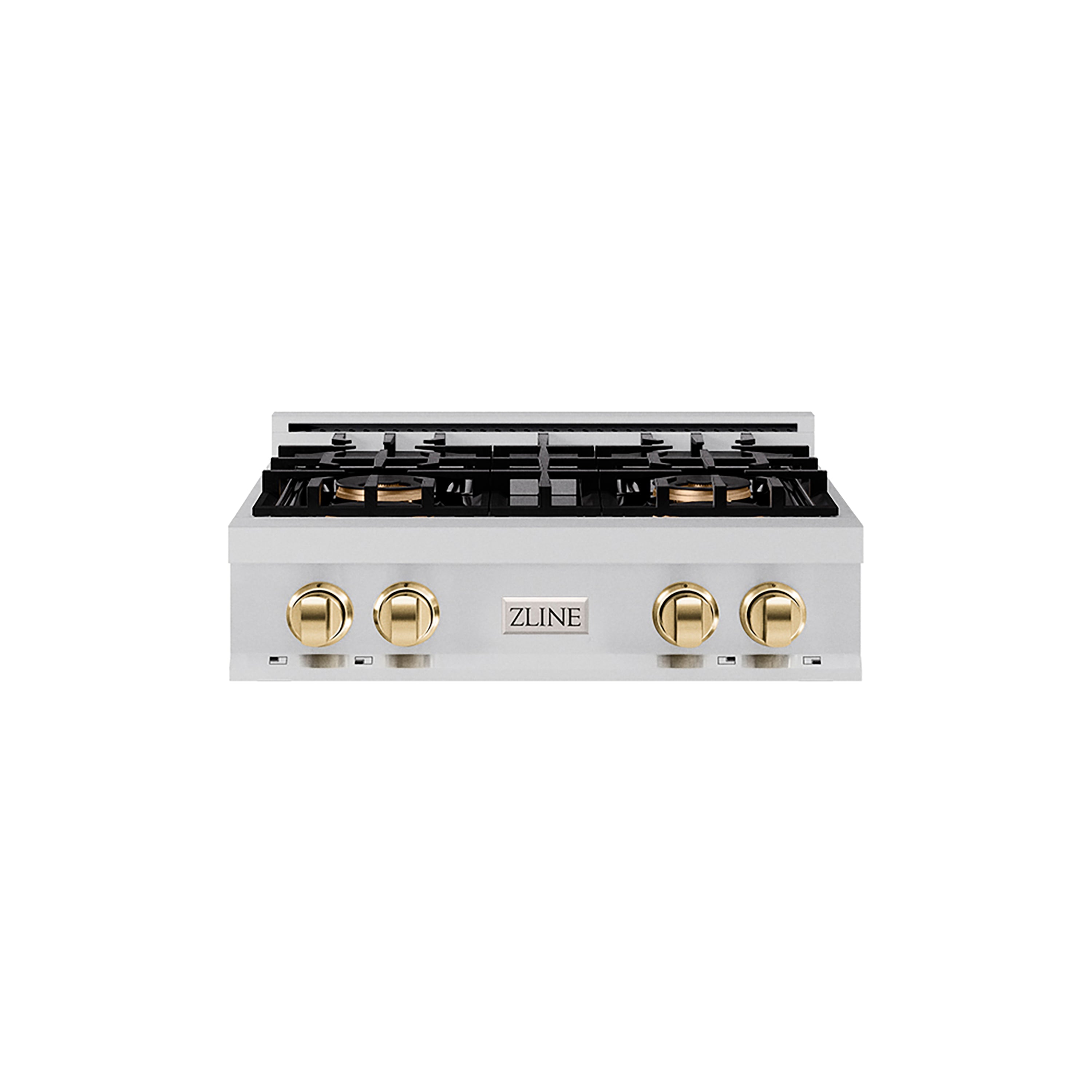 ZLINE Autograph Edition 30" Classic Gas Rangetop with 4 Burner DuoPro™ Cooktop in Stainless Steel and Polished Gold Accents, PCRTZ-30-G