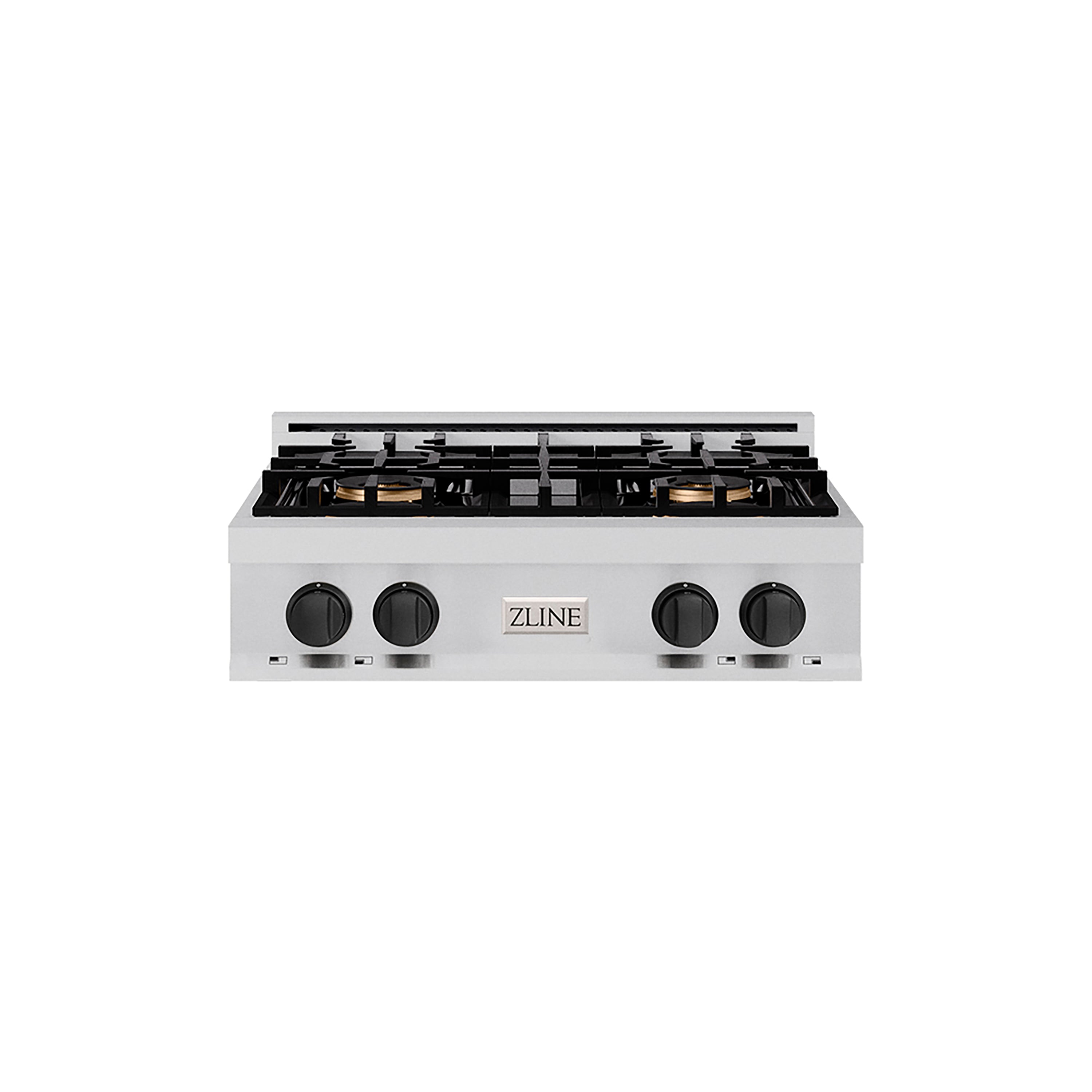 ZLINE Autograph Edition 30" Classic Gas Rangetop with 4 Burner DuoPro™ Cooktop in Stainless Steel and Matte Black Accents, PCRTZ-30-MB